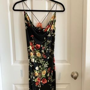 Parvenue black floral dress with bow in the back knee length;no size fits like M